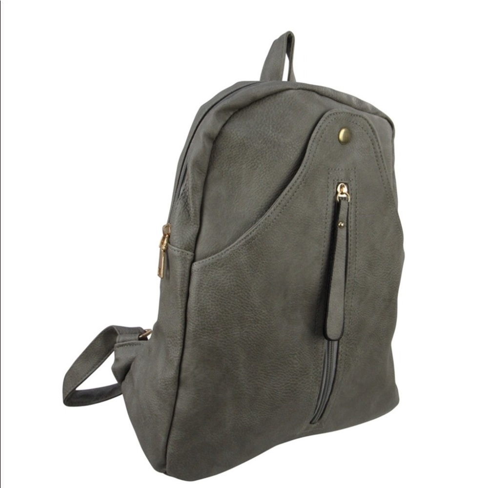Leather Fashion Backpack with Snap Pocket
